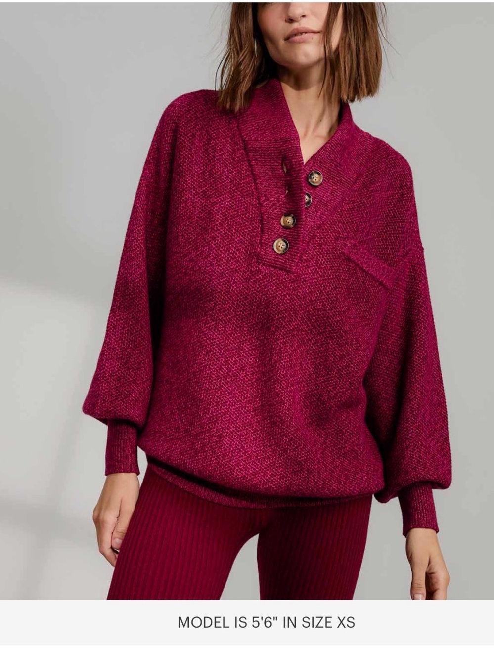 lunya Button-Neck Cowl Sweater in Berry